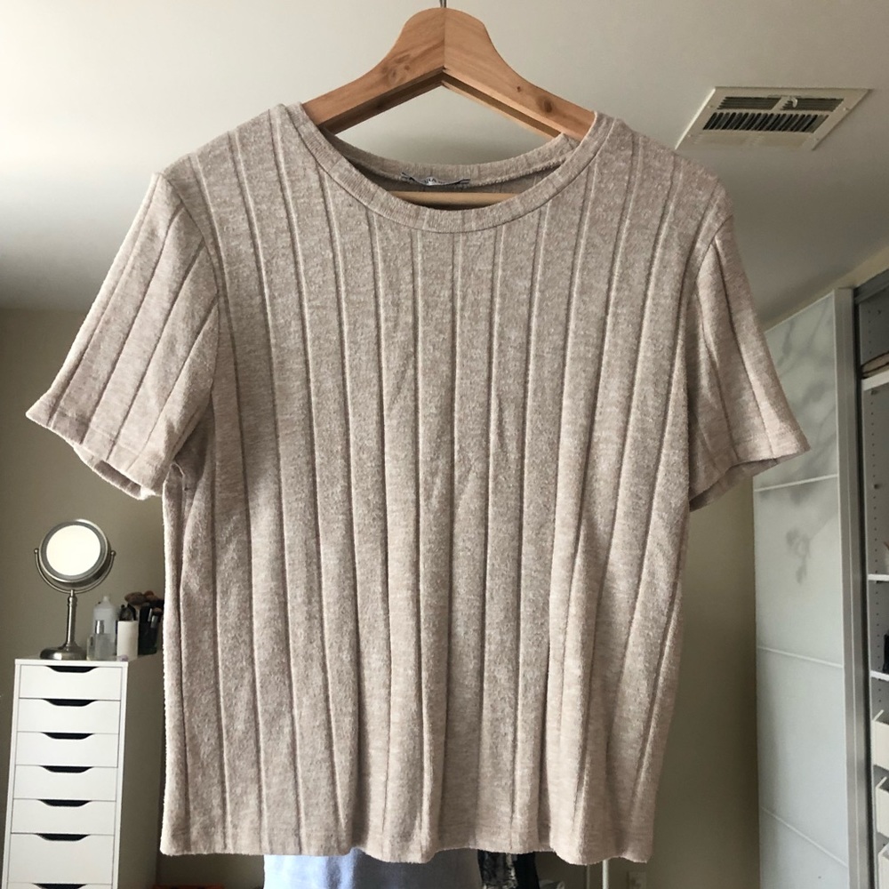 Zara vertical striped ribbed fitted sweater top